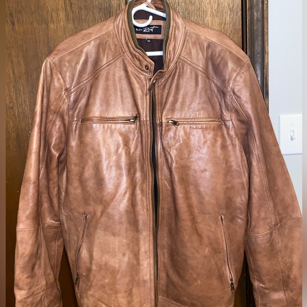 Rich Brown Authentic Leather Jacket XXL Black Rivet Brand Perfect Condition